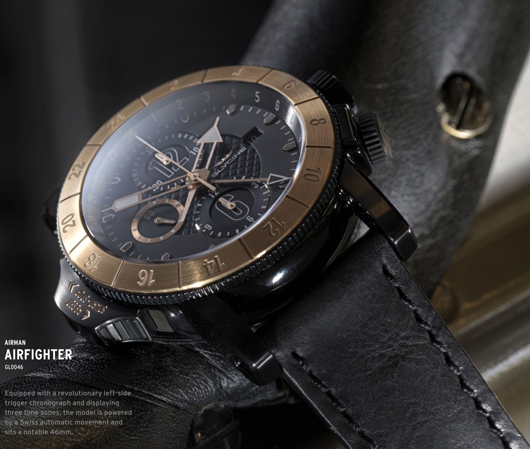 zegarek Glycine Airman Airfighter z czarno-złotą tarczą