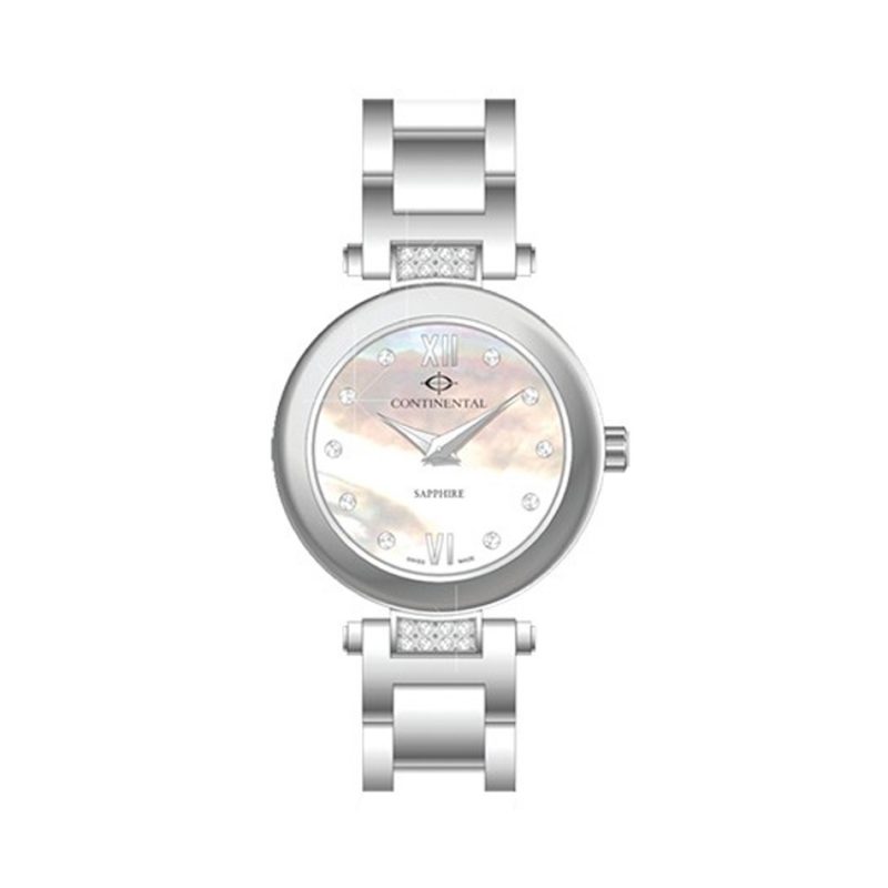 Zegarek Continental damski, stalowy, masa perłowa i kamienie