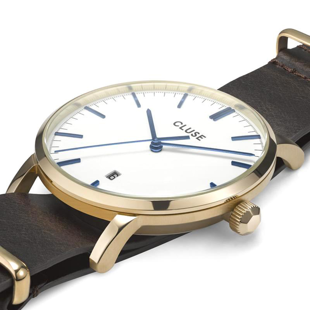 CLUSE Aravis NATO Leather Gold White/Dark Brown CW0101501007 - obrazek 2
