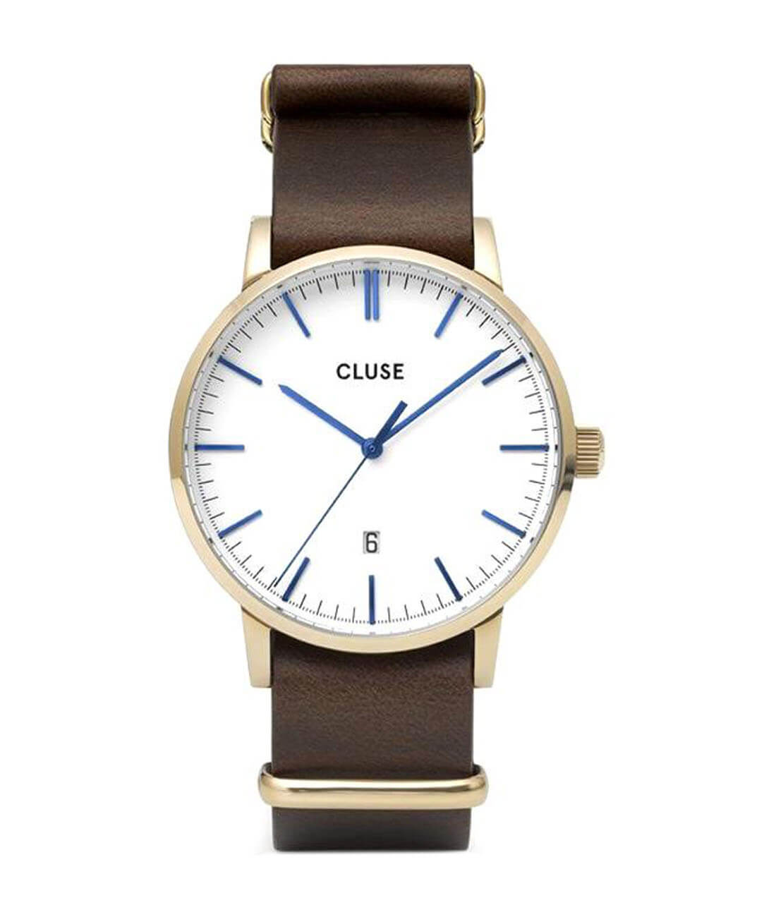 CLUSE Aravis NATO Leather Gold White/Dark Brown CW0101501007