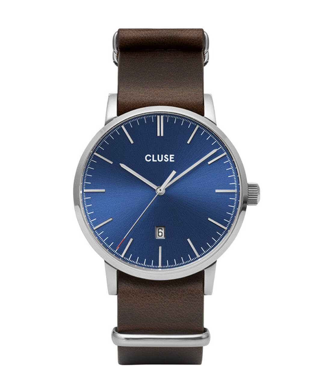 CLUSE Aravis NATO Leather Silver Dark Blue/Dark Brown CW0101501008