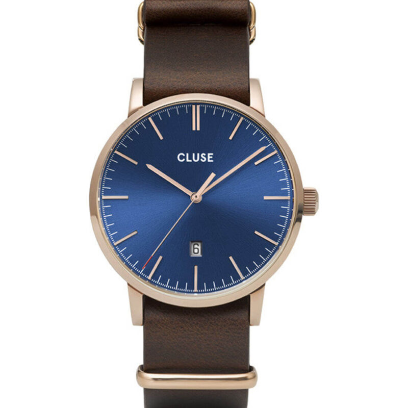 CLUSE Aravis NATO Leather Rose Gold Dark Blue/Dark Brown CW0101501009