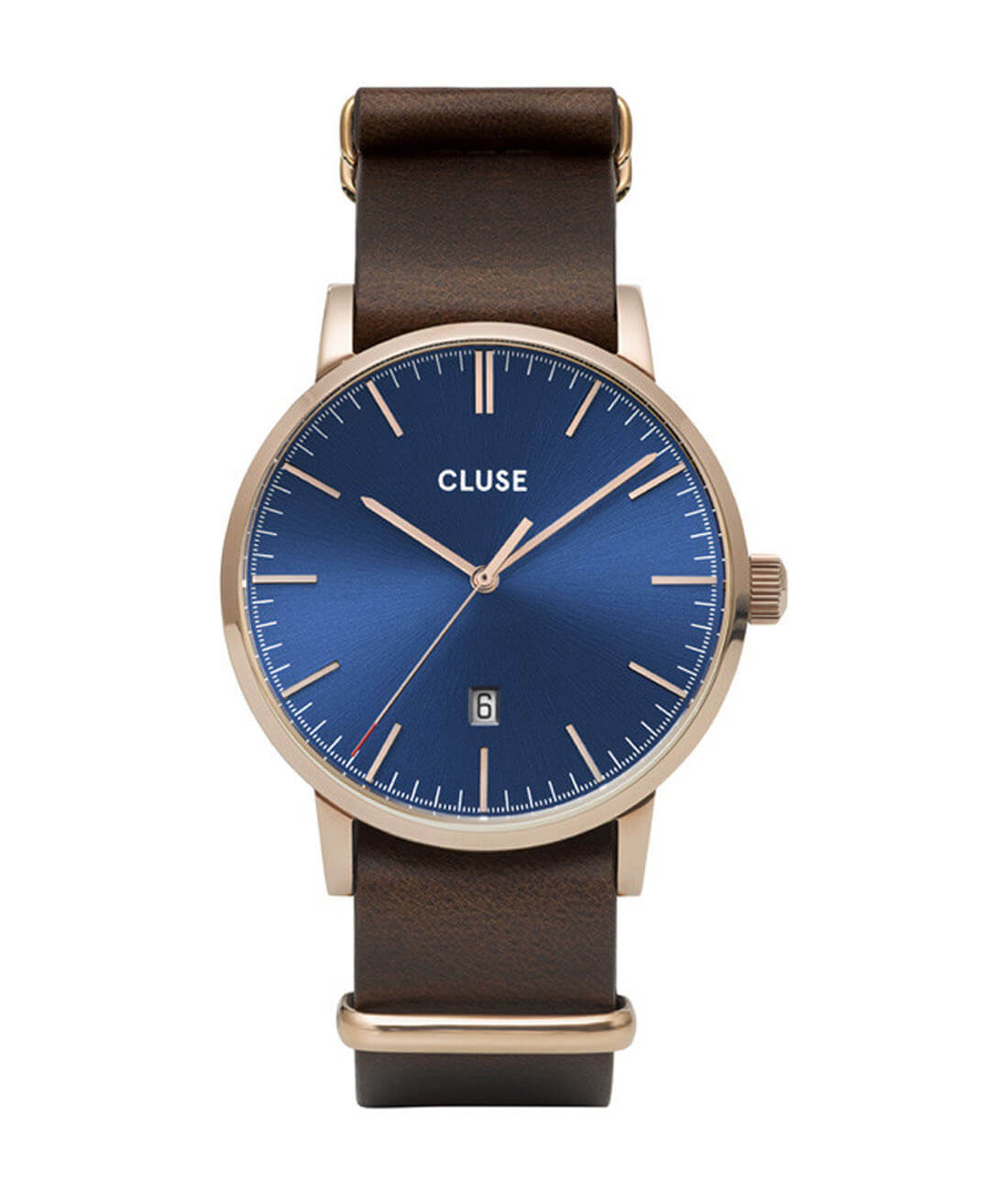 CLUSE Aravis NATO Leather Rose Gold Dark Blue/Dark Brown CW0101501009