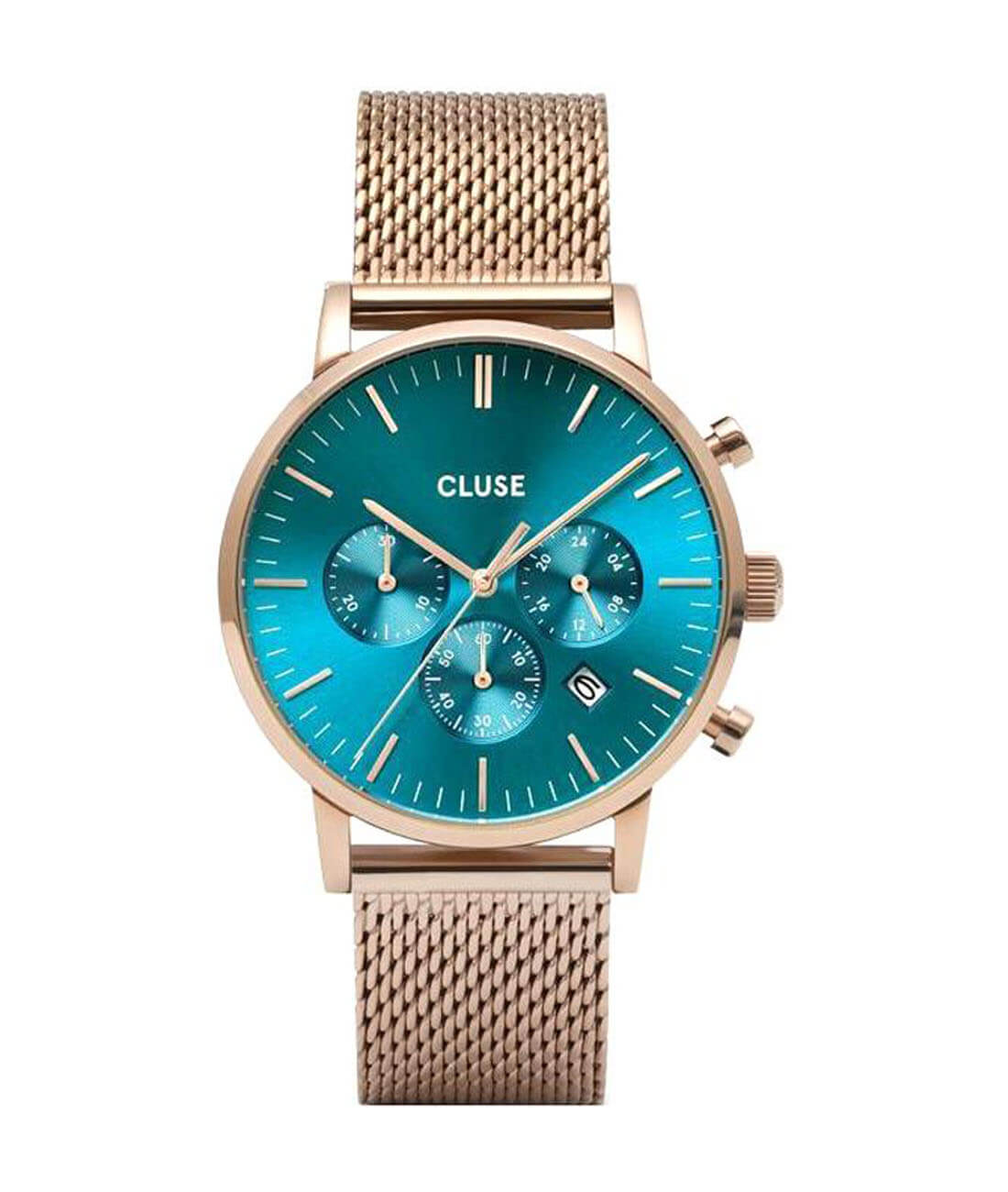 CLUSE Aravis Chrono Mesh Rose Gold Ocean Blue/Rose Gold CW0101502005