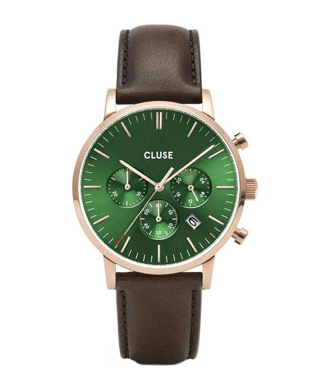 CLUSE Aravis Chrono Leather Rose Gold Green/Dark Brown CW0101502006