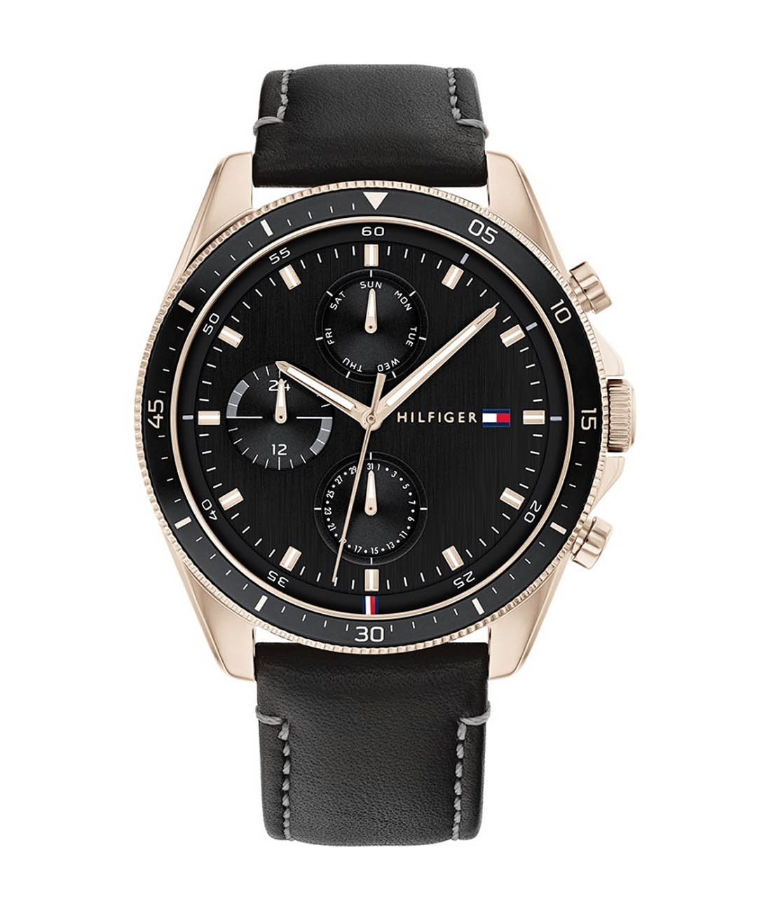 zegarek męski Tommy Hilfiger złoty na czarnym pasku