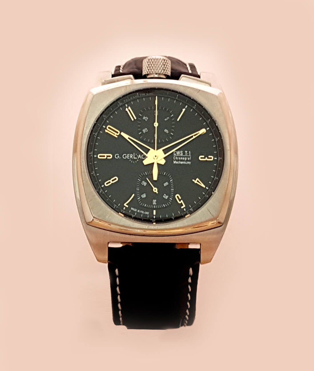 Gerlach CWS T1 Chronograf Srebrzysta koperta Czarna tarcza