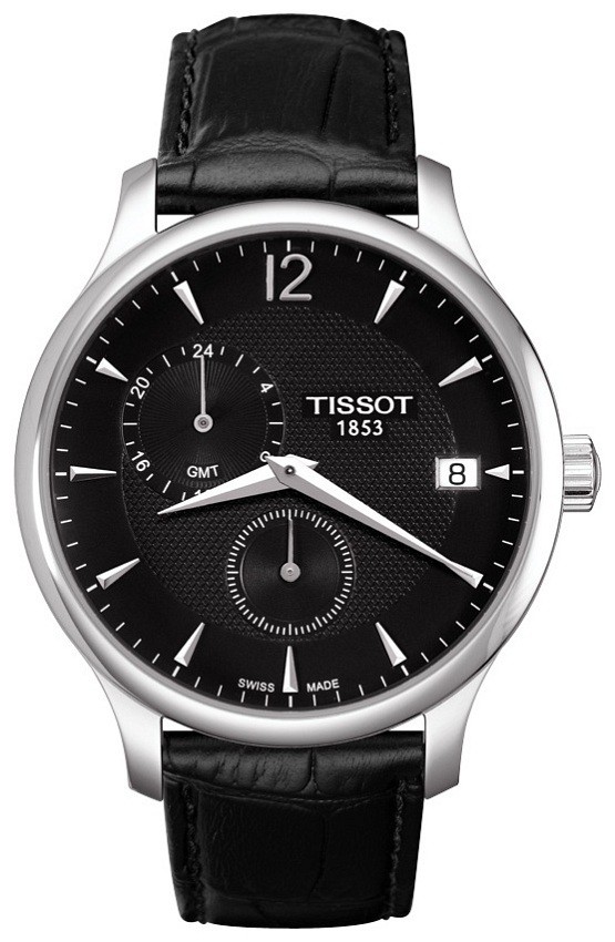 Zegarek Tissot T-Classic Tradition GMT, czarna tarcza, pasek