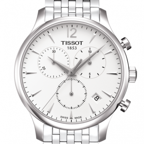 Zegarek Tissot T-Classic Tradition, biała tarcza, ze stoperem, bransoleta