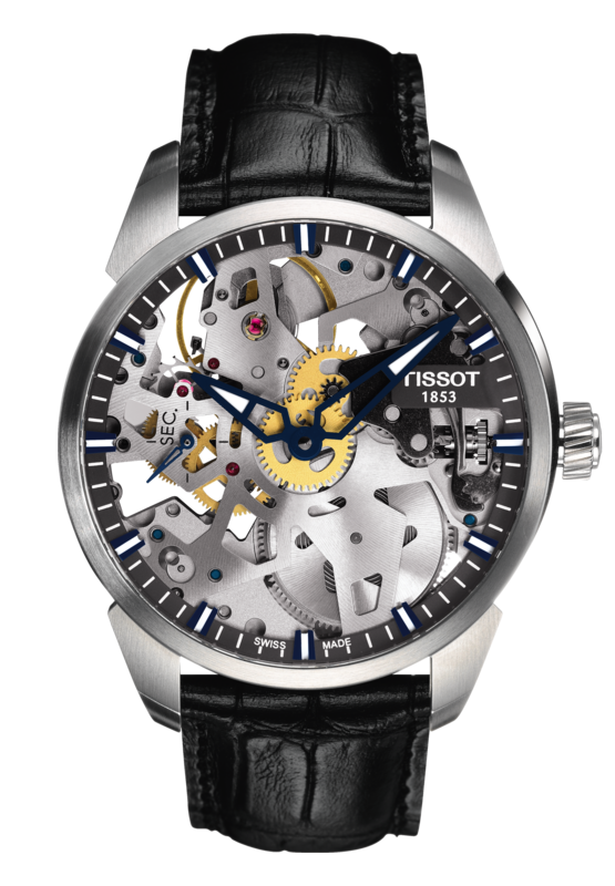 Zegarek Tissot T-Classic T-Complication Squelette, skeleton, niebieskie wskazówki