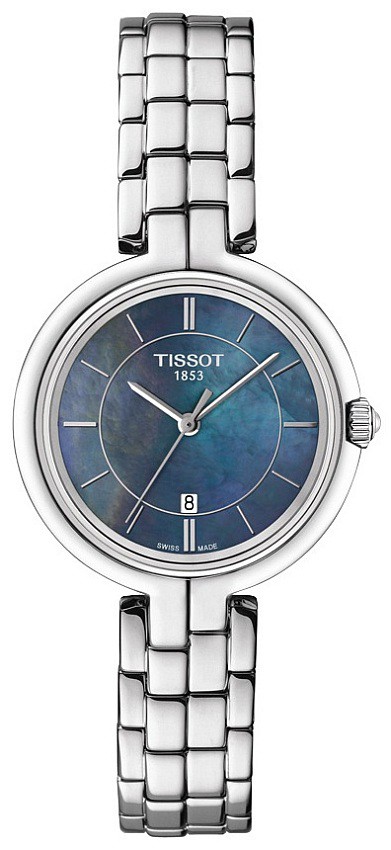 Zegarek Tissot T-Trend Flamingo, damski, bransoletka, masa perłowa niebieska