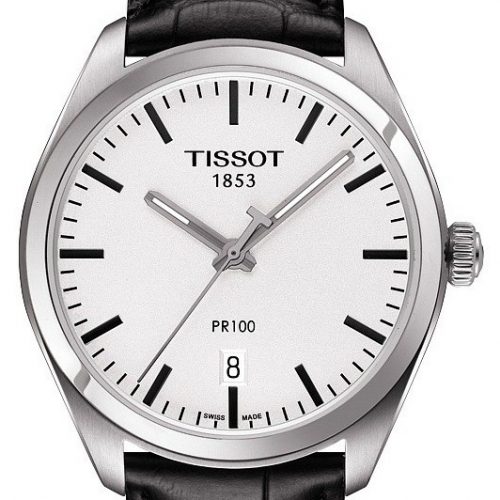 Zegarek Tissot T-Classic PR 100 biała tarcza, czarny pasek, datownik