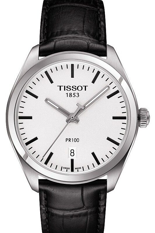 Zegarek Tissot T-Classic PR 100 biała tarcza, czarny pasek, datownik