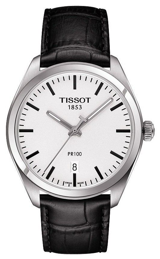 Zegarek Tissot T-Classic PR 100 biała tarcza, czarny pasek, datownik