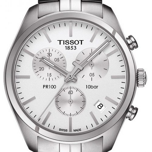 Zegarek Tissot T-Classic PR100, biała tarcza, bransoleta, stoper