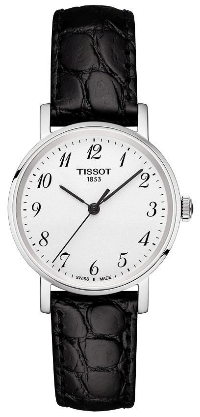Zegarek Tissot T-Classic Everytime, biała tarcza, czarny skórzany pasek