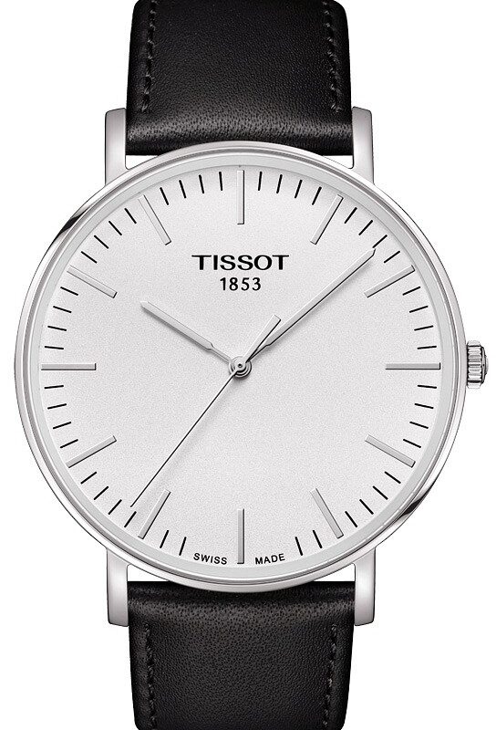 Zegarek Tissot T-Classic Everytime biała tarcza, czarny, skórzany pasek