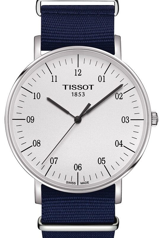 Zegarek Tissot T-Classic Everytime, biała tarcza, niebieski, tekstylny pasek