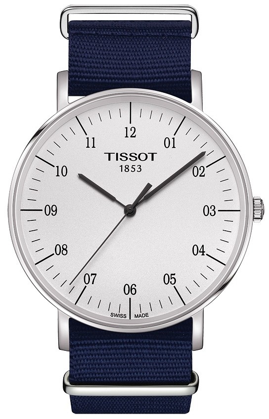 Zegarek Tissot T-Classic Everytime, biała tarcza, niebieski, tekstylny pasek
