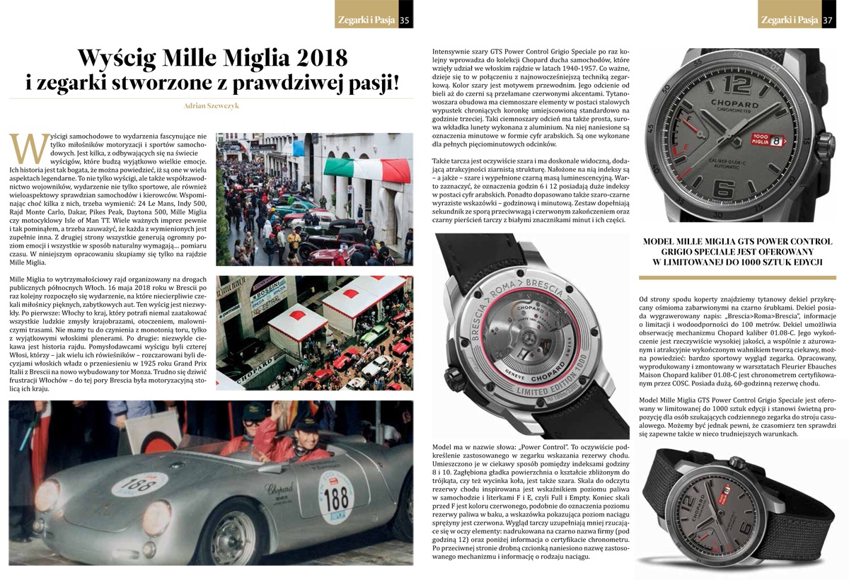Artykuł o wyścigu Mille Miglia 2018 w magazynie Zegarki i Pasja