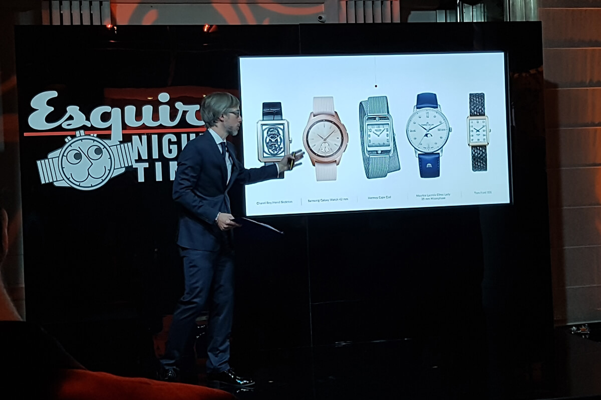 Andrzej Chojnowski prezentujący zegarki Maurice Lacroix