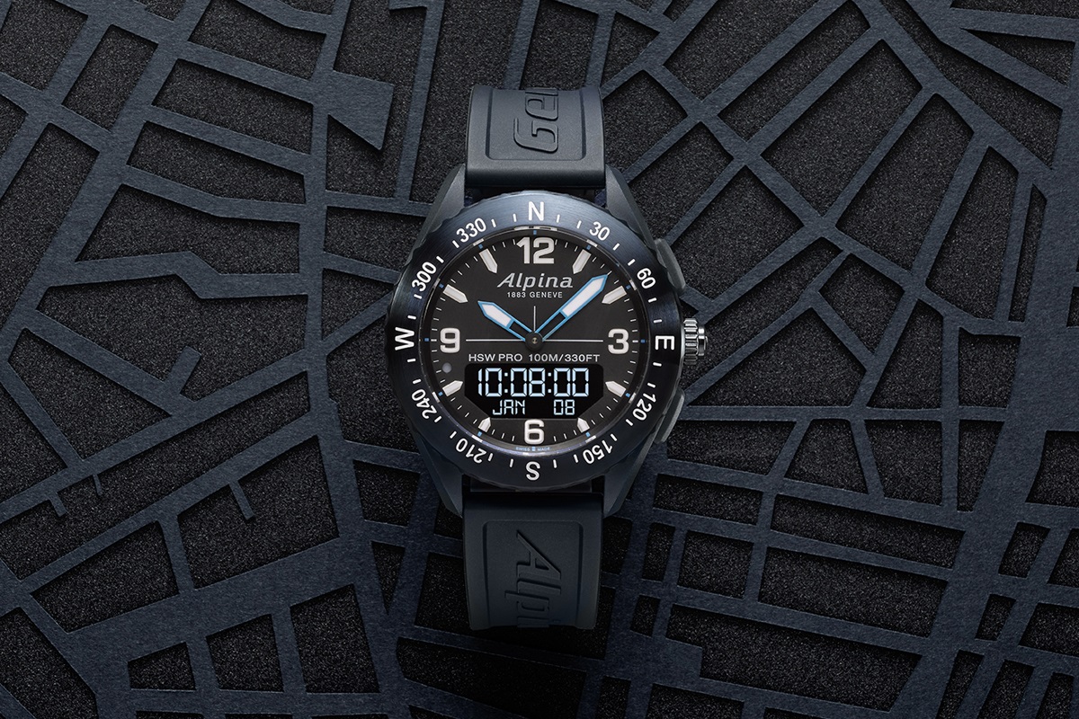 Smart zegarek sportowy Alpina na czarnej bransolecie