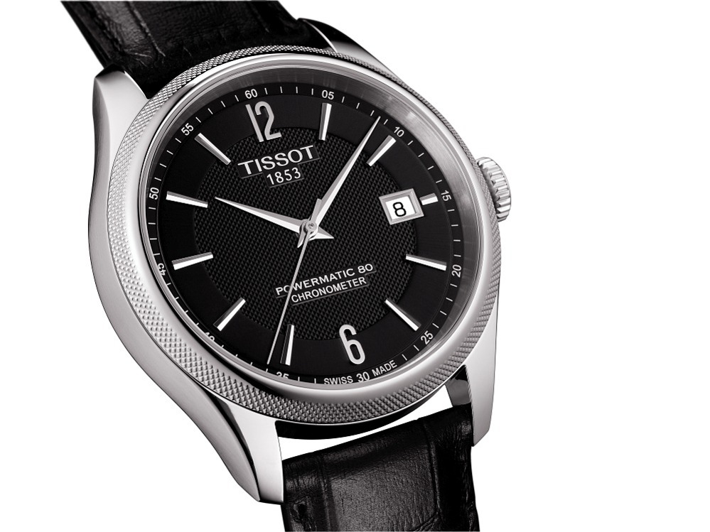 Zegarek Tissot T-Classic Ballade Powermatic 80 z czarną tarczą i czarnym skórzanym paskiem