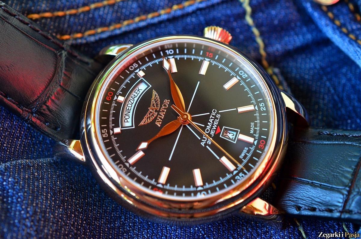 AVIATOR Swiss Made model Douglas Day Date – lotnik do garnituru